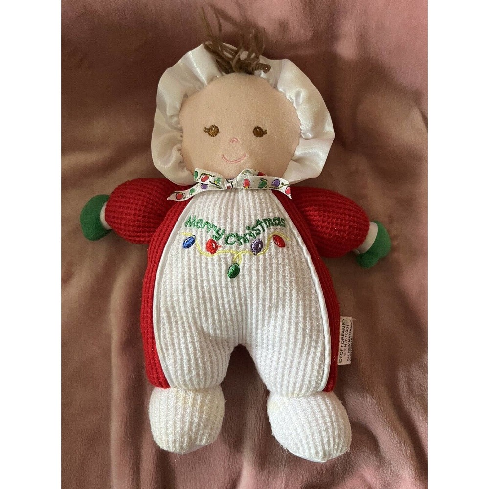 Soft Dreams Merry Christmas Lovey Soft Baby Doll Rattle 10" Plush Stuffed Toy